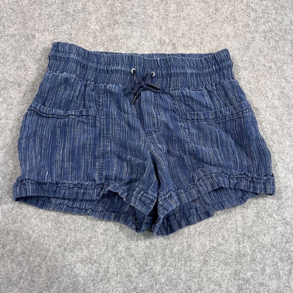 Athleta Navy Blue Textured Cabo 4" Linen High Rise Shorts Women's‎ Size 6